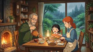 Rainy Cabin Dinner 🌧️ Pouring Hot Tea & Fresh Bread by Fireplace | Ghibli-Style ASMR screenshot 4