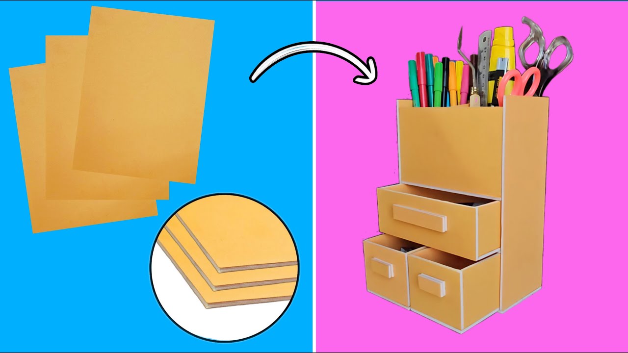 How to Make a Desk Organizer with Foam Board || DIY Desk Organizer ...