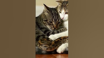 Cat wrapped around python, another cat tries to save the wrapped Abundance 528 hz healing frequency