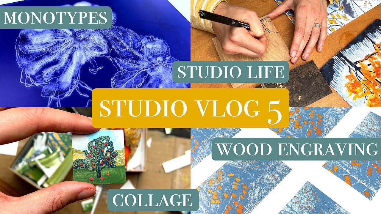 Studio Vlog 5. Studio life, Monotypes, Collage & Reduction Wood Engraving