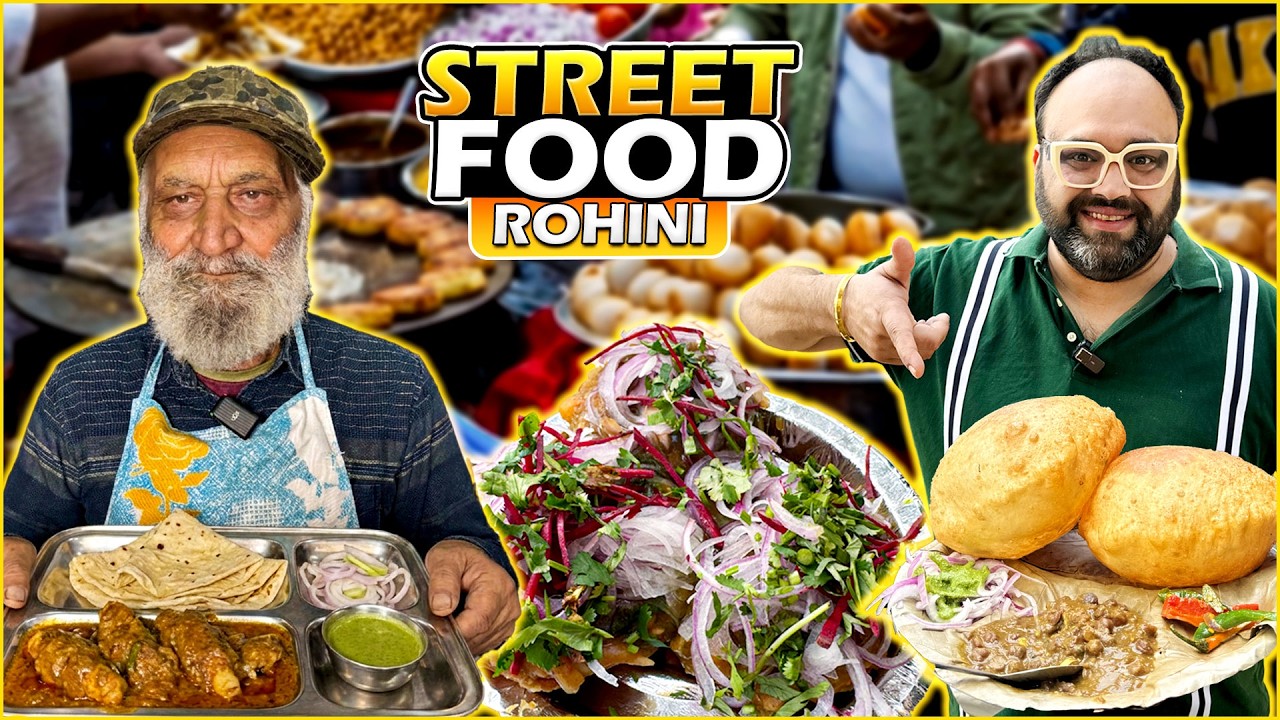 Street Food ROHINI | Ashu Bhature Wala, Veg Rogan Josh, Veg Keema, Amritsari Kulcha, Matar Kachori