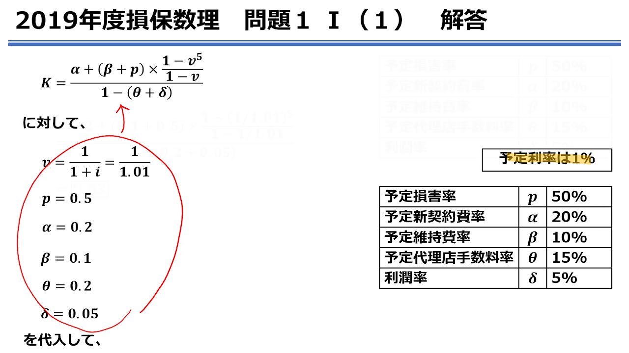 アクチュアリー1次試験対策講座21 損保数理過去問徹底解説講座 19年度損保数理 問題１ 1 Youtube