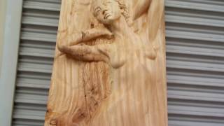 milling木彫り　楠裸婦 relief