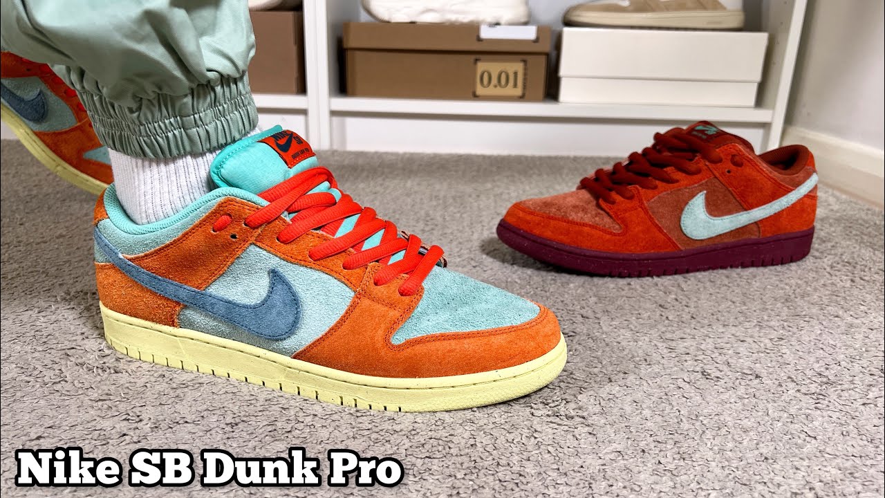 Nike SB Dunk Low Pro Orange&Emerald Rise and Mystic Red&Rosewood Review& On  foot