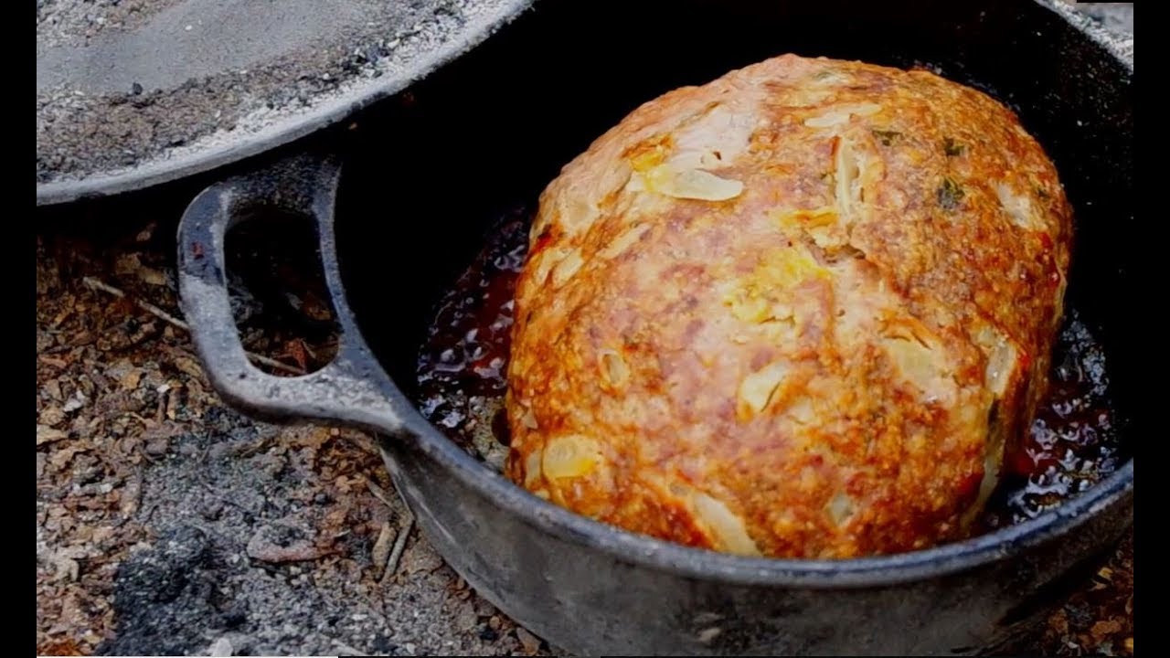 Cheesy Dutch Oven Meatloaf with Caramelized Onions! - YouTube