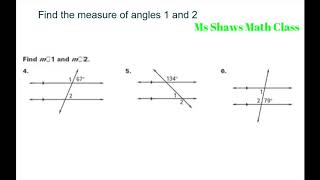 Find the measure of angles 1 and 2 given Transversal intersects two parallel lines