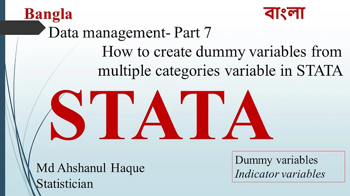 STATA Tutorial for data management- Part 7 || How to create dummy variables from categories variable