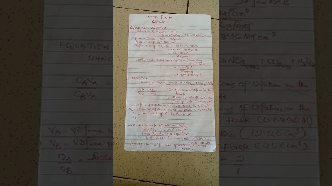 NECO 2022 CHEMISTRY CHEAT..  QUANTITATIVE ANALYSIS