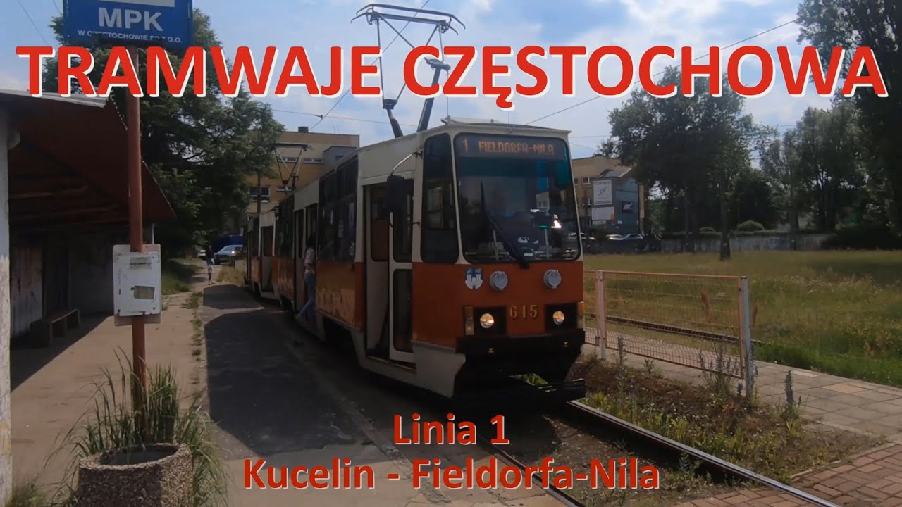 Tramwaje Częstochowa. Linia 1 Kucelin - Fieldorfa-Nila./Tram ride on line 1 in Częstochowa - CABVIEW