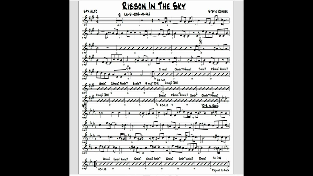Stevie Wonder  Ribbon In The Sky  PARTITURA SAX ALTO  SHEET MUSIC ALTO SAX
