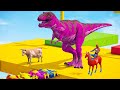 GTA 5 T-Rex Dinosaur VS Crazy Cow VS Spiderman and Spider Horse Parkour Gorilla Bridge (Funny Fails)