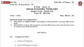 BCOM 3RD SEM INDIAN ECONOMIC PROBLEMS B DEC 2018 | PTU