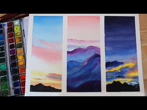 Watercolor Painting For Beginners Mountain Sunset Landscape Easy