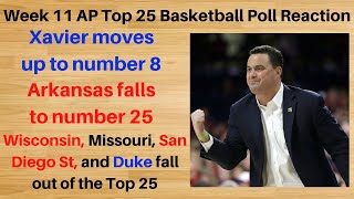 Week 11 AP Top 25 College Basketball Poll Reaction/Xavier moves up to number 8!?