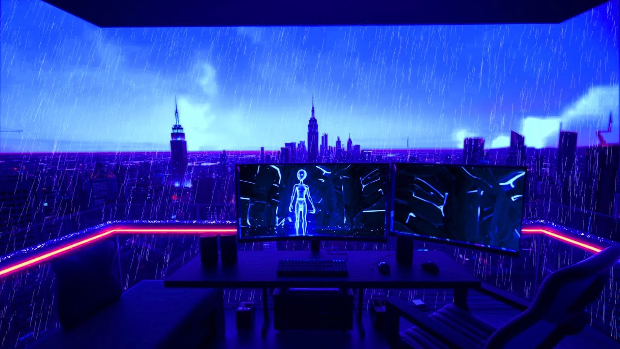 Cyberpunk Rain at a Night Workstation 🌧 LoFi Beats for Deep Focus & Study