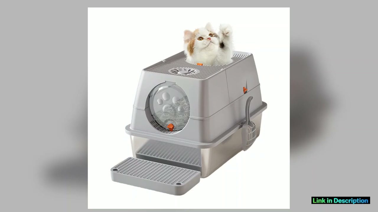 Stainless Steel Cat Litter Box High Sided Enclosure Cat Toilet With Lid Front And Top Door Sand