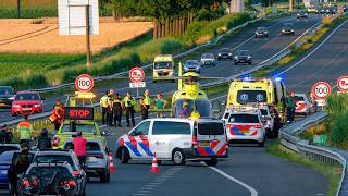 Air Ambulance lands for severe crash on A58 motorway near Heerle NL - Emergency services responding!
