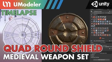 3D Modeling in Unity - Timelapse of Modeling & Unwrapping a Quad Round Shield of Medieval Weapon Set