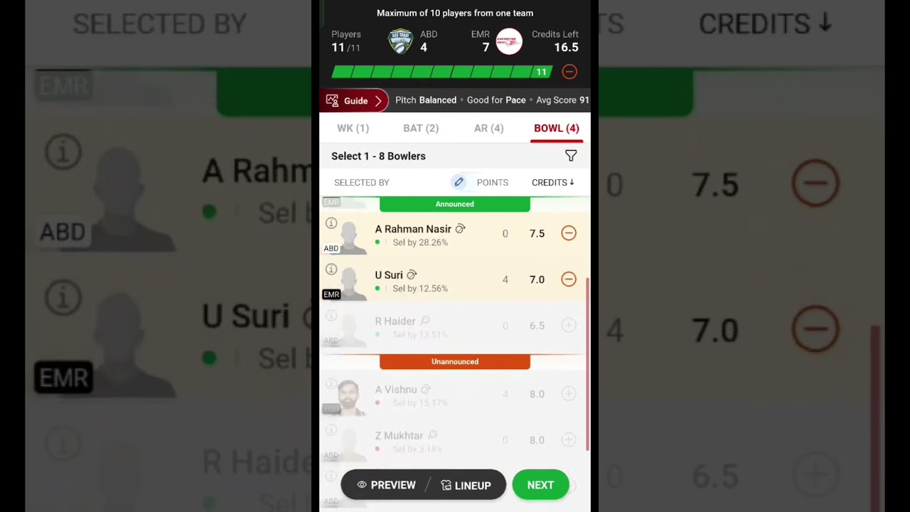 ABD vs EMR Dream11 Prediction | Emirates D10 | Fantasy Sports | Pick Up Fast