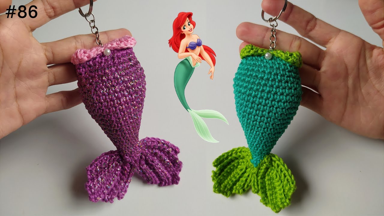 chaveiro de croche cauda de sereia - princesa Ariel Disney