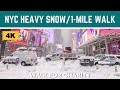 [4K] Times Square & Broadway WALK UNDER THE SNOW // Explore NYC // February 1st, 2021 Snowstorm