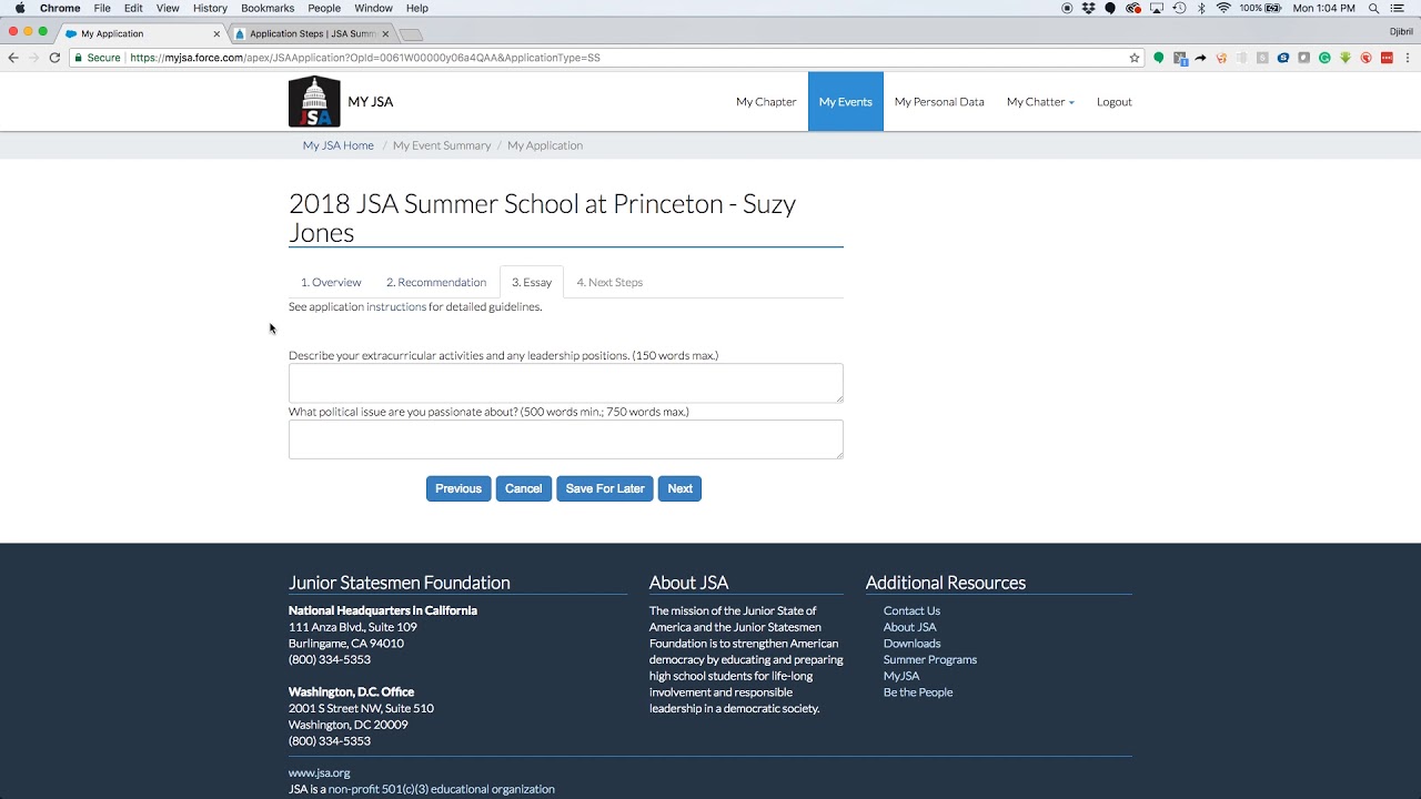 jsales Teacher Recommendation and Essay