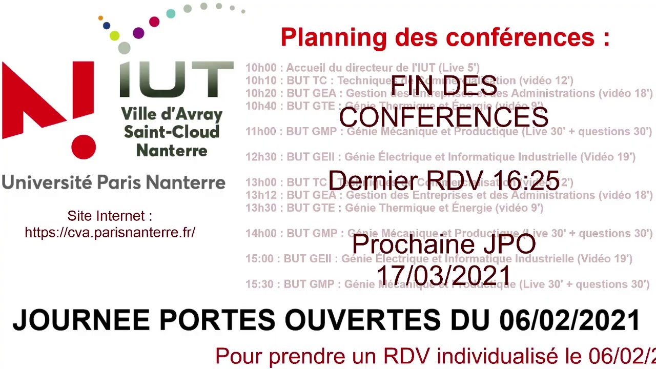 JPO IUT Ville d'Avray présentation GEA GEII GMP GTE TC