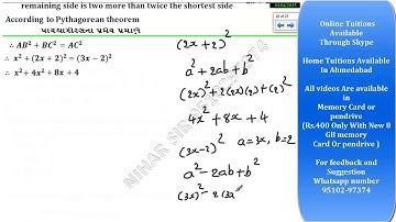 Hypotenuse of a right angled triangle is 2 less than 3 times its shortest side.