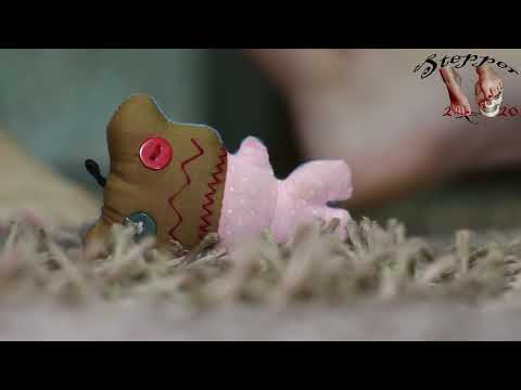 Barefoot crush fetish and trample soft toy!