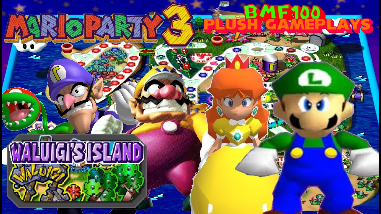 BMF100 Plush Gameplays: Waluigi, Wario, Daisy & Luigi Mario Party 3 Waluigi's Island Party Gameplay!