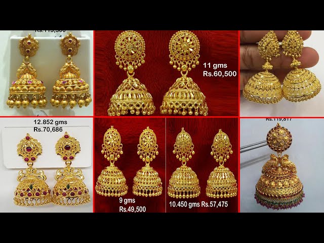 Sparkling Fashion: Gold Jhumka Earring designs latest 2019/ Gold buttalu |  Gold bridal earrings, Gold earrings designs, Beaded necklace designs