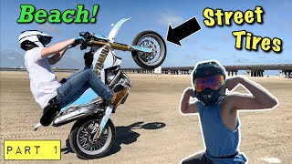 Supermoto's Ride the WIDE OPEN Beach! Exploring Trails and the CITY!