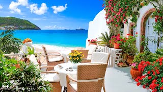 Outdoor Seaside Cafe Ambience with Happy Bossa Nova Jazz Music & Crashing Waves for Positive Moods