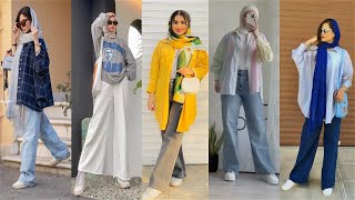 تنسيقات سراويل جينز واسعة للمحجبات  Wide jeans for veiled women