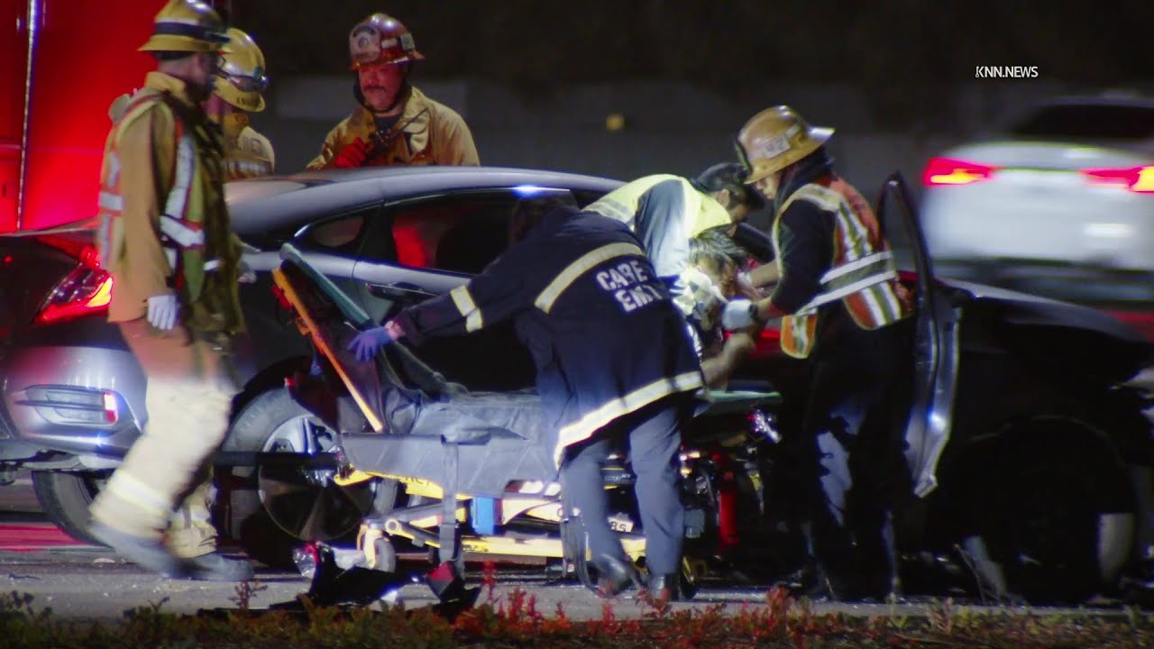 Driver Trapped After Wrong-Way Freeway Crash in El Monte - YouTube