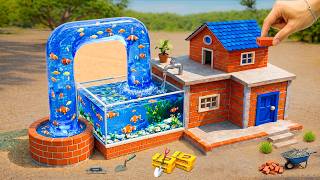 Diy Mini Tractor Builds A 2story Brick House With A Glass Fish Pond  Science Project
