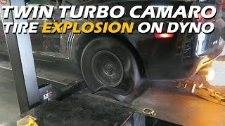 Tire Explodes on Twin Turbo Camaro while on Dyno!