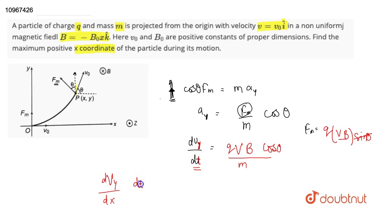 A Particle Of Charge Q And Mass M Is Projected From The Origin With Youtube
