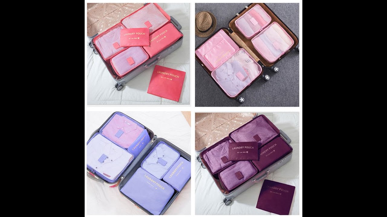 6 PCS Travel Storage Bag Set for Clothes Pouch Baby Blue