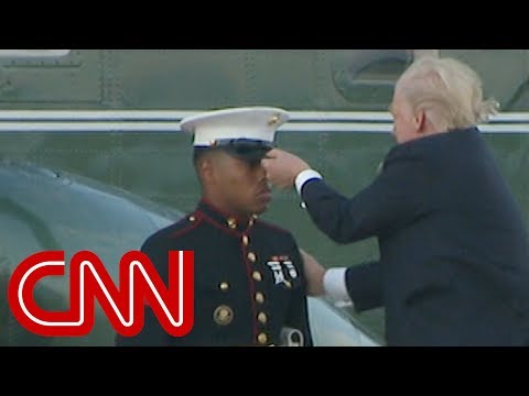 Trump Lends Hand To Marine Whose Hat Blew Away