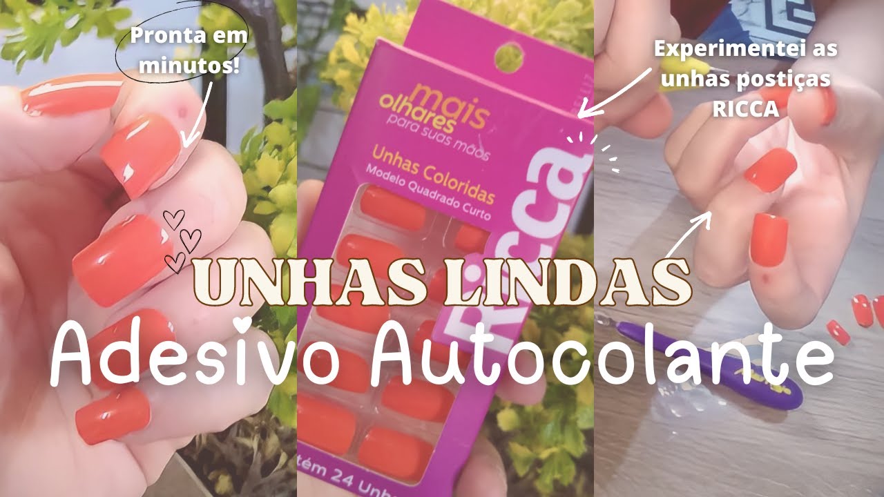 UNHA POSTIÇA RICCA + ADESIVO AUTOCOLANTE 💕como COLOCAR unhas adesivas ...