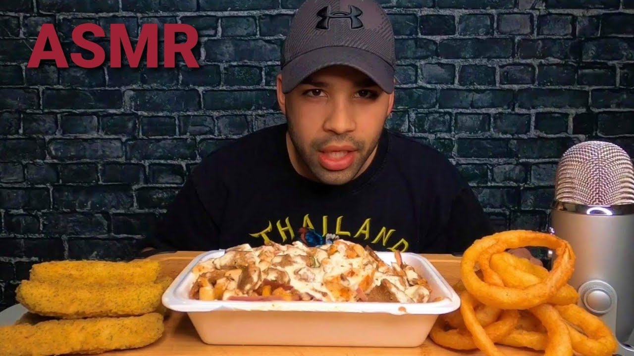 (ASMR) LOADED FRIES + DEEP FRIED PICKLES + ONION RINGS - YouTube