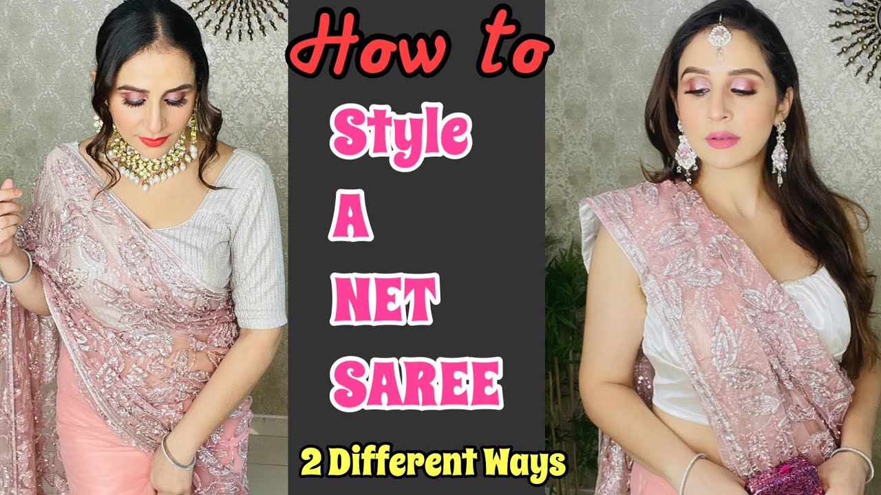 Net Saree Ideas for Newly married Girls - Net Saree Jewellery and Hairstyle  ideas - YouTube
