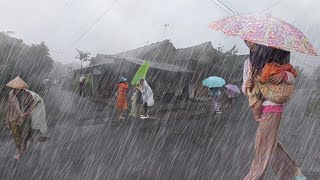 Walking in Very Relaxing Heavy Rain Thunder and Extreme Wind | Rain in Indonesia's | Sleep With Rain