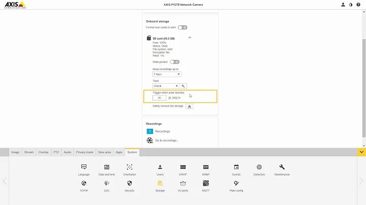 How to set SD card wear level on Axis devices