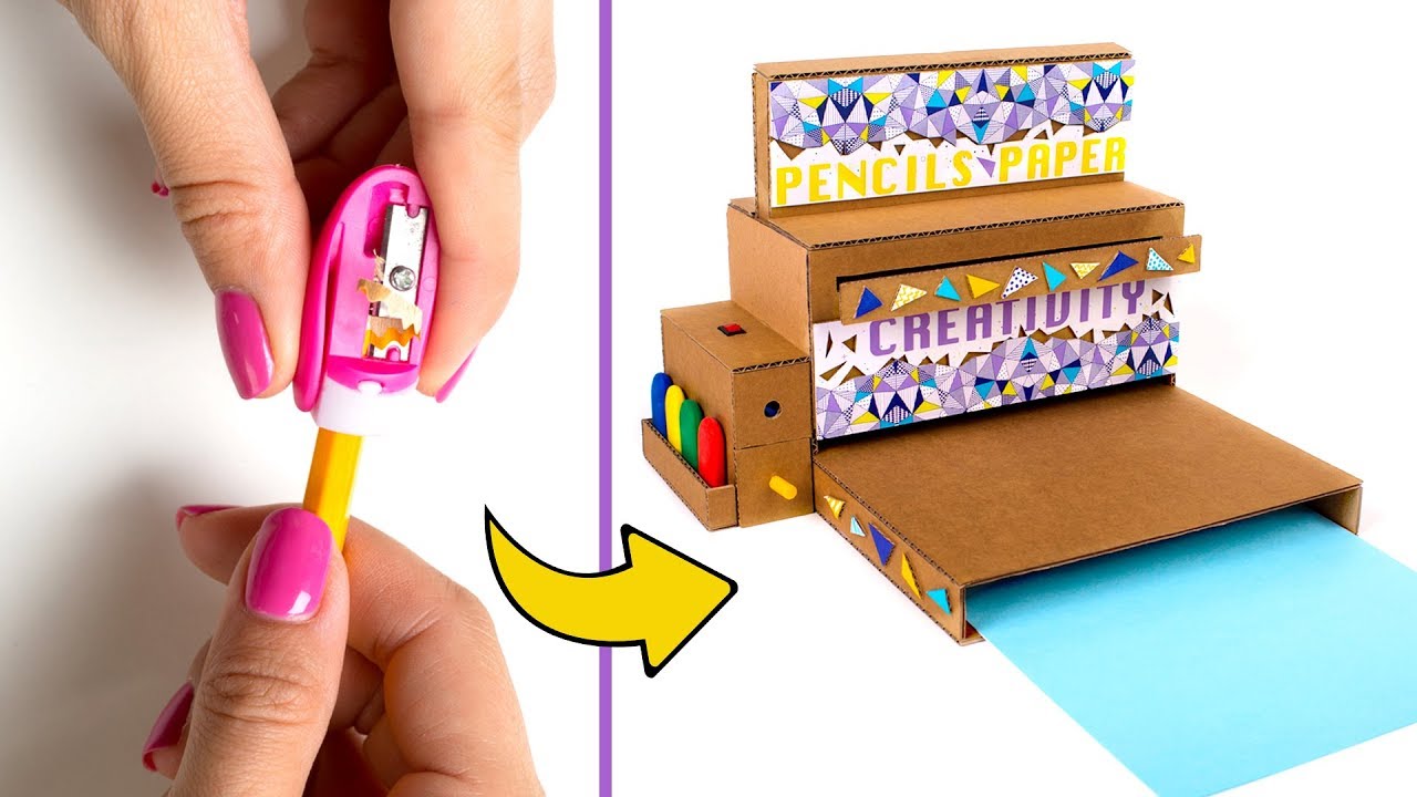 Back To School Cardboard Project Desktop Organizer With Pencil Sharpener