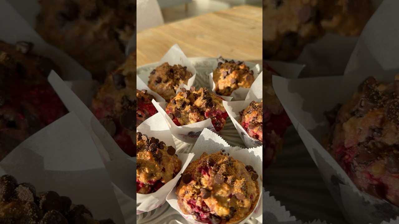 Healthy brekkie muffins framboise chocolat 🍫🍓