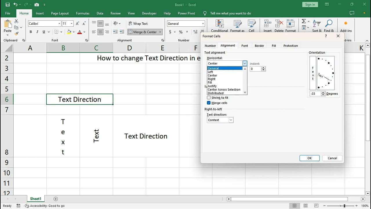 How to change text direction in excel from vertical to horizontal youtube
