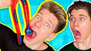 Gummy Food vs. Real Food Challenge! *EATING GIANT GUMMY SNAKE* Gross Worm Real Food Candy