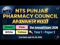 NTS Punjab Pharmacy Council Answer Keys 2026 | Year 1 Paper 2 All Colors Green Pink White Yellow